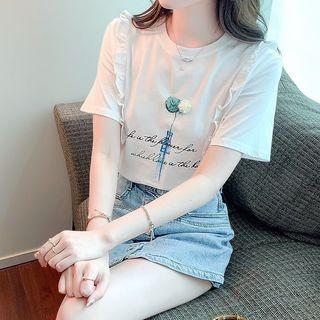 Short-sleeve Ruffled Print T-shirt