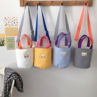 Color Block Cotton Bucket Bag