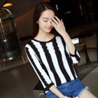 Striped Cutout 3/4-sleeve T-shirt