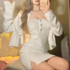 Set: Heart-button Jacket + Halter-neck Mini Bodycon Dress