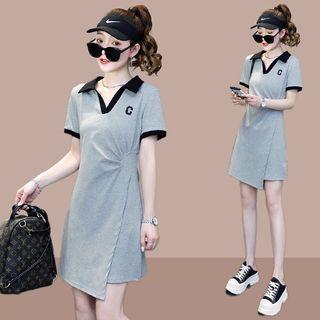 Short-sleeve Lettering Asymmetrical Polo Dress / Undershorts