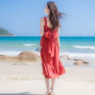 Sleeveless Ribbon Back A-line Midi Dress