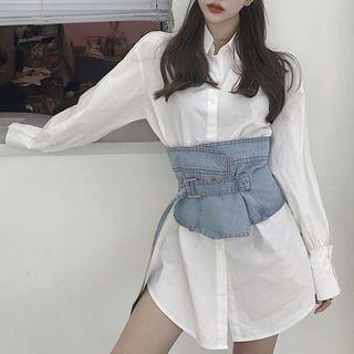 Set: Oversized Shirt + Denim Corset White - One Size