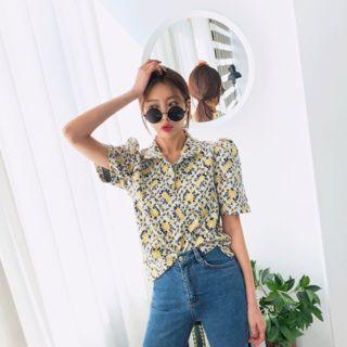 Short-sleeve Flower Pattern Polo Shirt