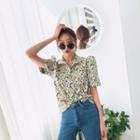 Short-sleeve Flower Pattern Polo Shirt