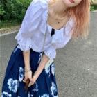 Short-sleeve Eyelet Lace Ruffled Blouse