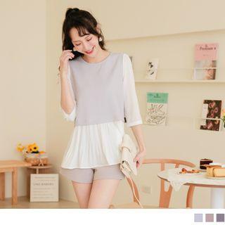 Elbow Sleeve Two Tone Chiffon Peplum Top