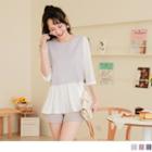 Elbow Sleeve Two Tone Chiffon Peplum Top