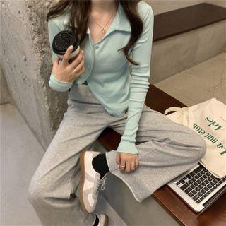 Long-sleeve Diagonal Button Knit Cardigan