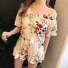 Floral Print Off-shoulder Chiffon Playsuit