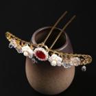 Flower Faux Pearl Hair Stick Gold - One Size