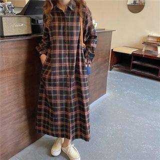 Plaid Button-up Midi Dress Plaid - One Size