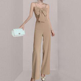 Set: Bow Cropped Camisole Top + Wide Leg Pants
