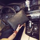 Skull Studded Faux Leather Clutch Bag Black - One Size