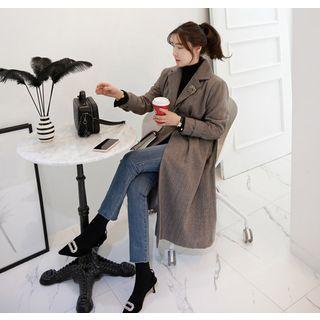 Stripe A-line Wool Blend Coat With Belt