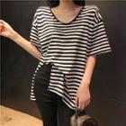Elbow-sleeve Oversize Striped T-shirt Stripes - Black & White - One Size