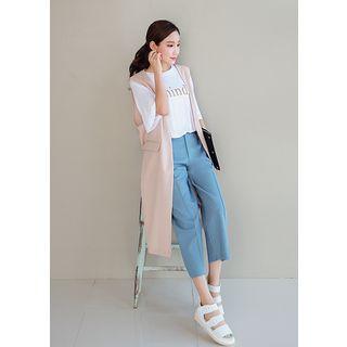 Flap-pocket Open-front Long Vest