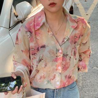 Print Chiffon Shirt Pink - One Size
