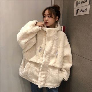 Faux Shearling Zip Hooded Jacket Off-white - One Size