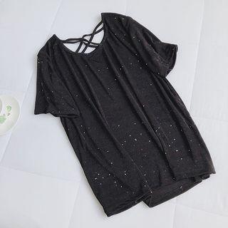 Glitter Cross Strap Short-sleeve T-shirt