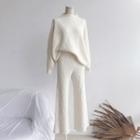 Set: Plain Mock Neck Sweater + Boot Cut Knit Pants