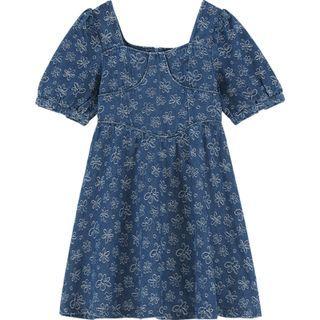 Square Neck Denim Mini A-line Dress