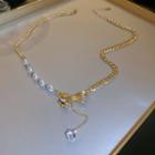 Bow Pendant Faux Pearl Rhinestone Alloy Necklace 1pc - Gold & White - One Size