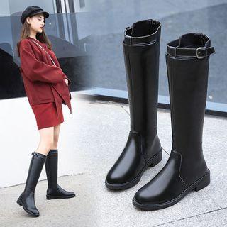Faux-leather Belted Long Boots