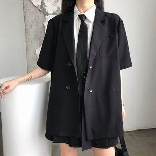 Double-breasted Elbow-sleeve Blazer