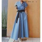 Short-sleeve Plain V-neck Maxi Dress