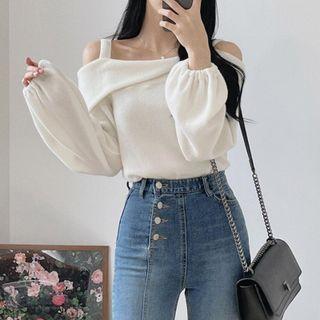 Long-sleeve Cold-shoulder Fleece Top