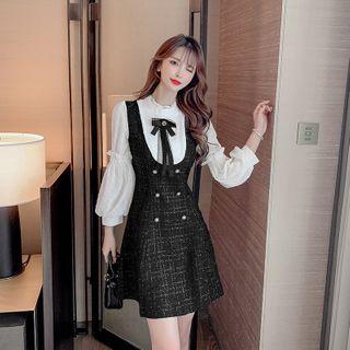 Long-sleeve Mock Two-piece Double Breasted Mini Dress