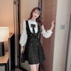 Long-sleeve Mock Two-piece Double Breasted Mini Dress