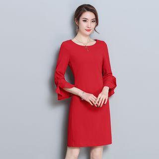 Plain Bell-sleeve A-line Dress