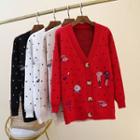Cartoon Embroidered Dotted Cardigan