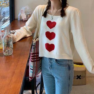 Long-sleeve Heart Printed Knit Sweater