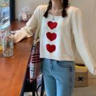 Long-sleeve Heart Printed Knit Sweater