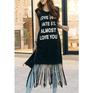Sleeveless Fringed-hem Long Dress