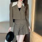 Plaid Cropped Button-up Jacket / Mini Skirt