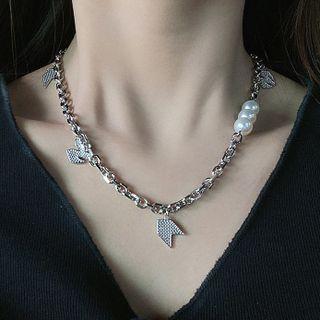 Geometric Pendant Faux Pearl Alloy Choker Silver - One Size