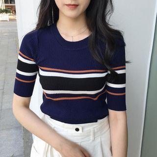 Striped Short-sleeve Knitted Top
