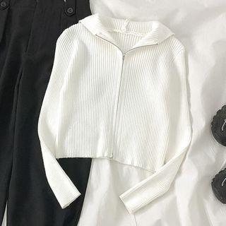 Hooded Cropped Zip Knit Cardigan White - One Size