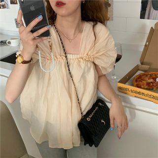 Short-sleeve Blouse White & Blue - One Size