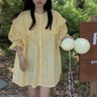 Long-sleeve Wide Collar Floral Blouse Yellow - One Size