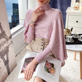 Set: Turtleneck Sweater + Knit Cape