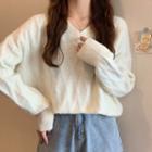 Knitted Plain V-neck Loose-fit Sweater