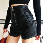 Lace-up Side Faux Leather Shorts