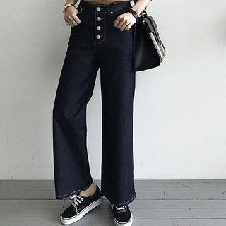 Buttoned High-waist Wide-leg Jeans
