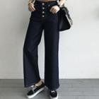 Buttoned High-waist Wide-leg Jeans