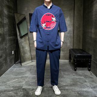 Short-sleeve Swallow Embroidered Shirt